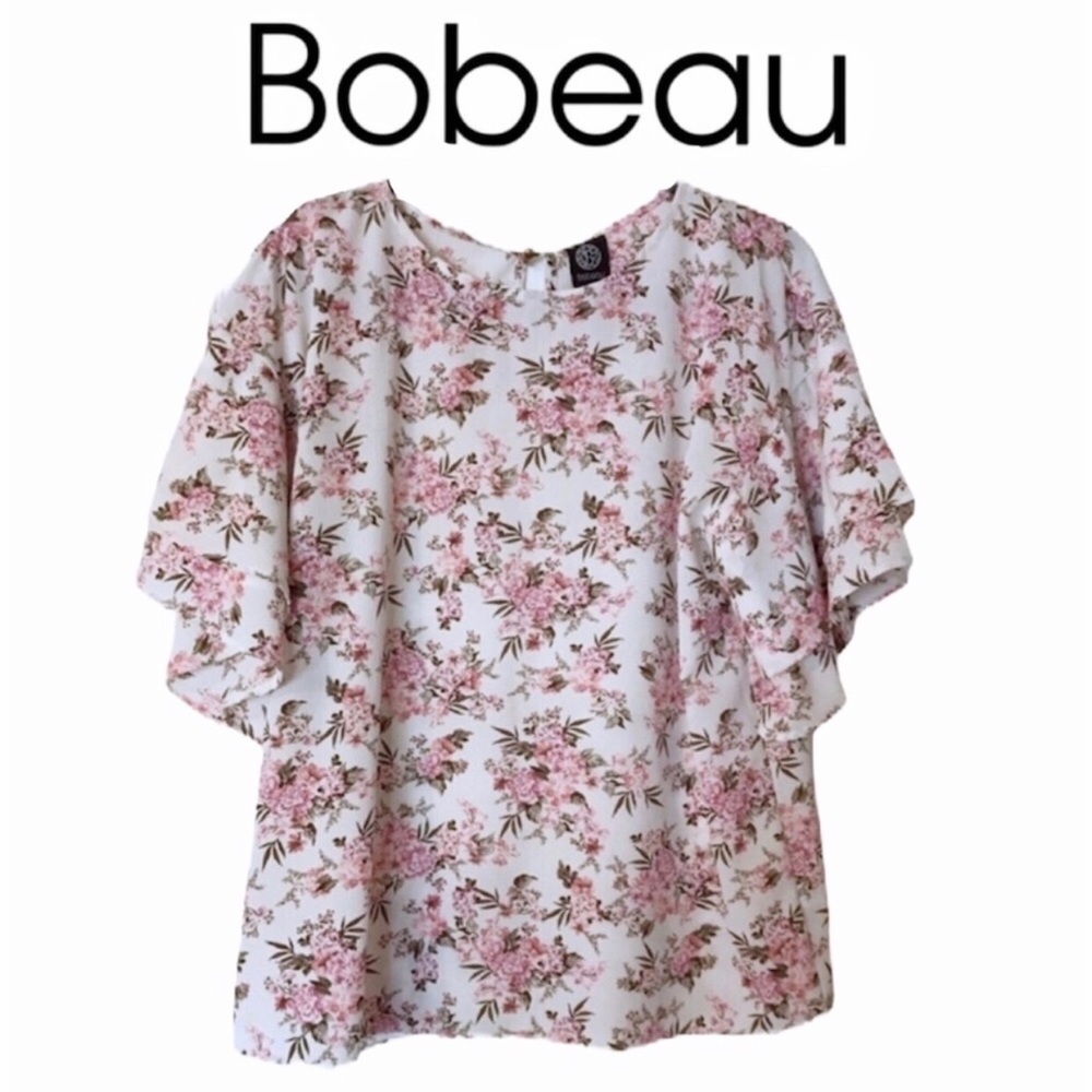 Bobeau Flutter Sleeve Floral Top M
